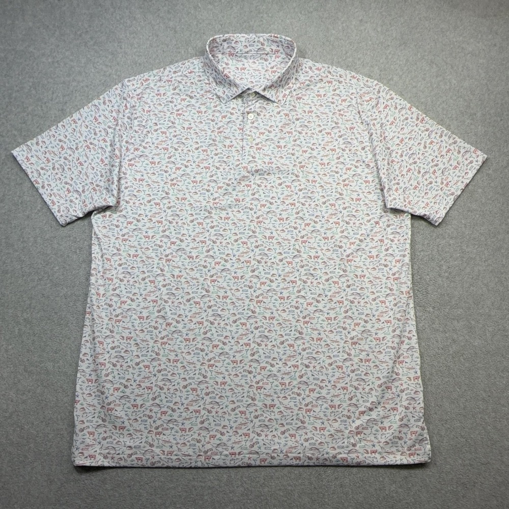 Rhoback Polo Shirt Mens XL White ATX Austin Texas Print Golf Performance